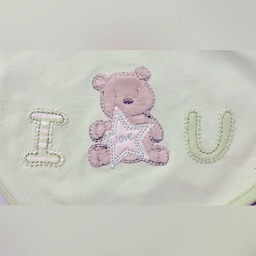 Carter's Green Baby Bib With Soft Furry Bear Says I Love U